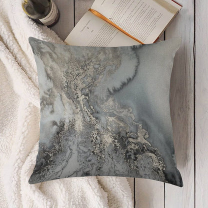 Gray Silver Snow Marble Print Linen Throw Pillow Cover