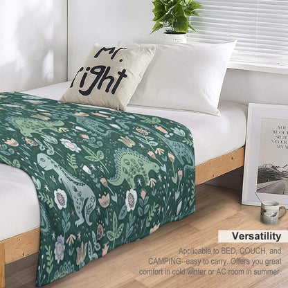 Folk Floral Dinosaur Throw Blanket