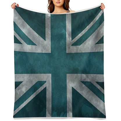 Teal Distressed Union Jack Throw Blanket