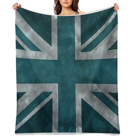 Teal Distressed Union Jack Throw Blanket