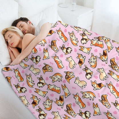 Lovey Corgis in Pink Throw Blanket
