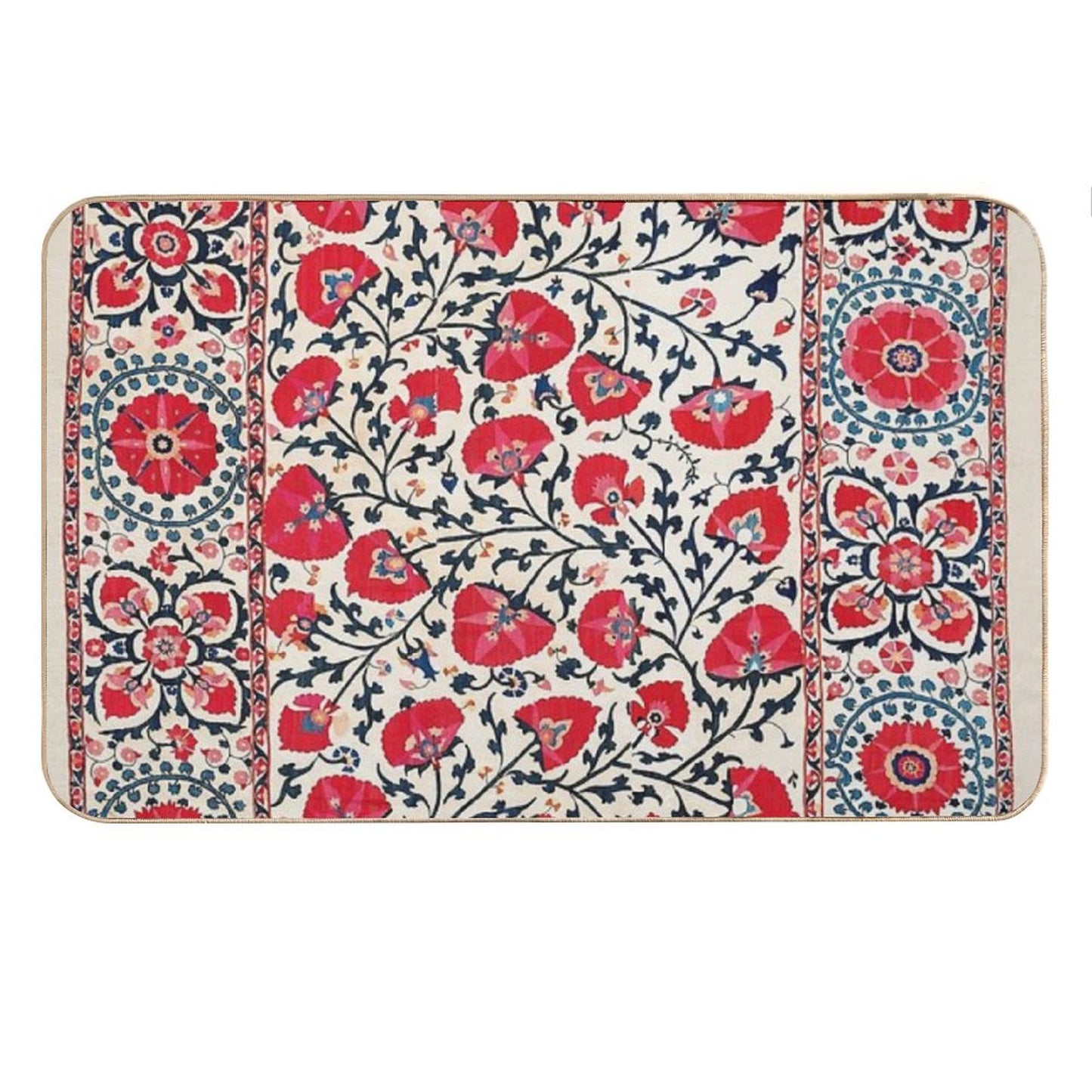 Shakhrisyabz Suzani Uzbekistan Floral Embroidery Print Bath Mat