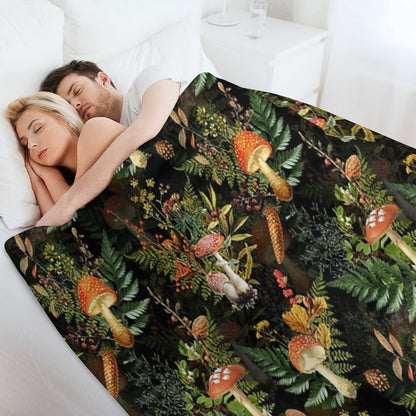 Vintage Midnight Toadstools in The Forest Botanical Night Garden on Black Nightgarden Throw Blanket