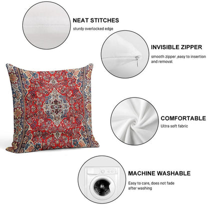 Red Blue Sarouk Persian Carpet Print Soft Durable Construction Throw Pillow