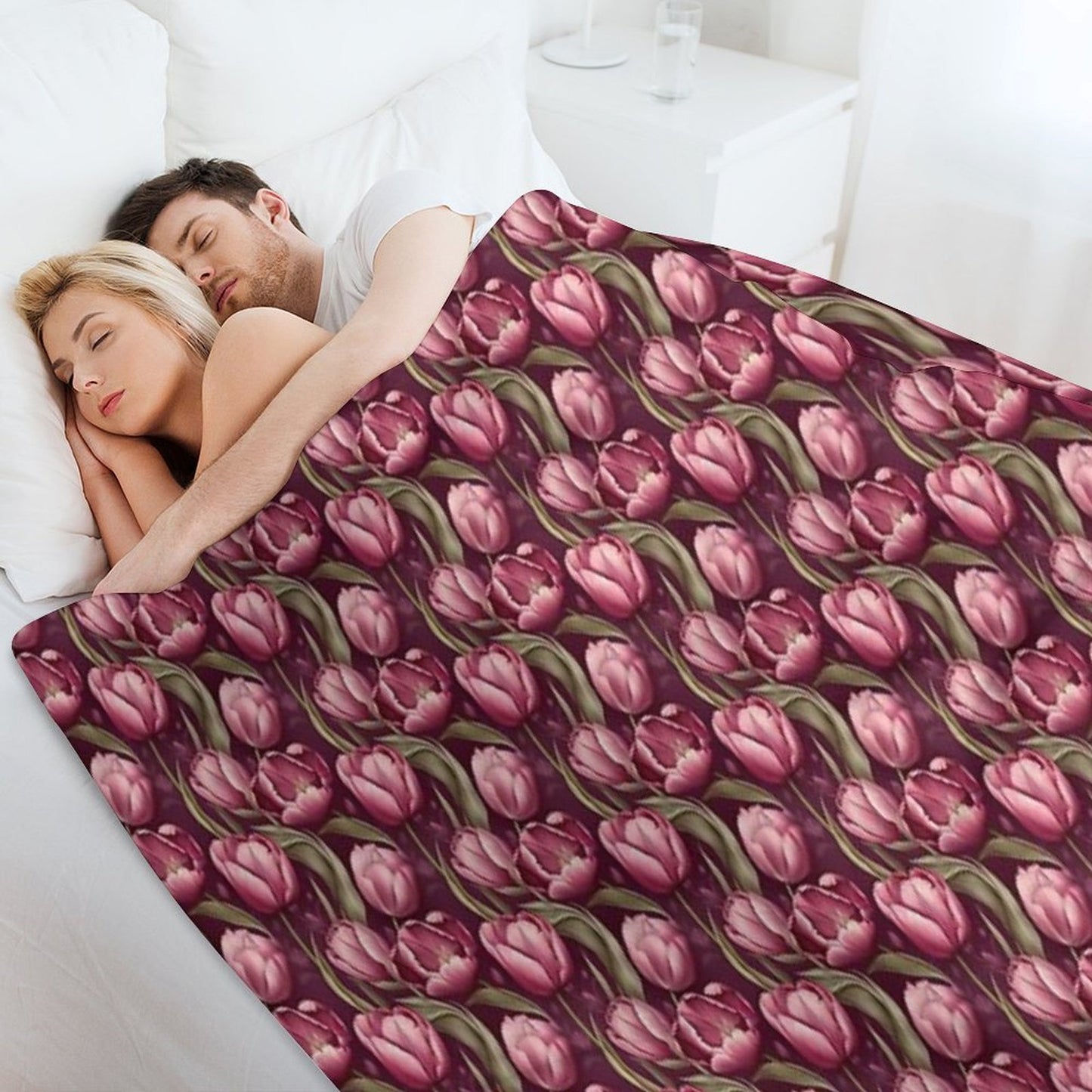 Pretty Pink Tulips Pattern Throw Blanket