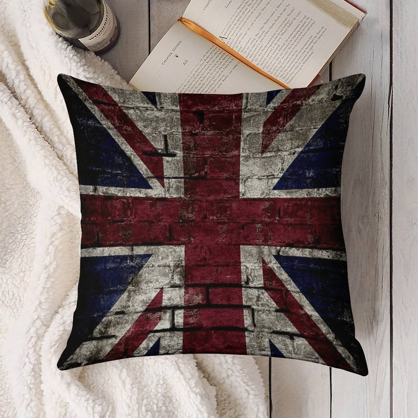 Grunge UK Flag, Great Britain, Punk Style Distressed Wall Linen Throw Pillow Cover