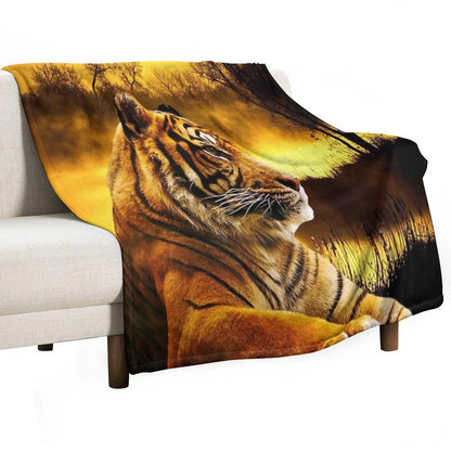 Tiger And Sunset Throw Blanket