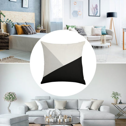 Monochromatic Black White Gray Color Block Linen Throw Pillow Cover