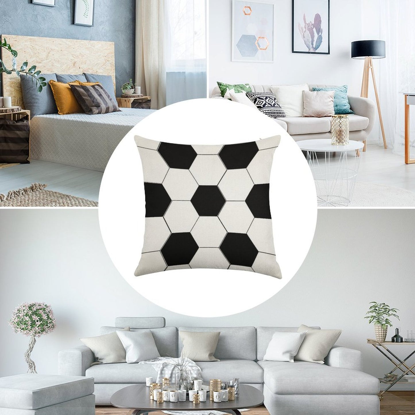 MAN CAVE SOCCER BALL FOOTBALL DESIGN FOR SPORTS LOVERS BY OZCUSHIONSTOO Linen Throw Pillow Cover