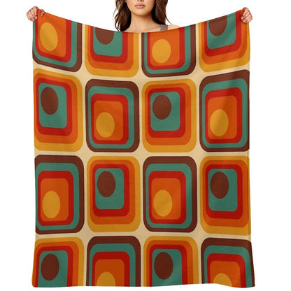 Retro Geometric Gradient Square And Circle Pattern 221 Throw Blanket