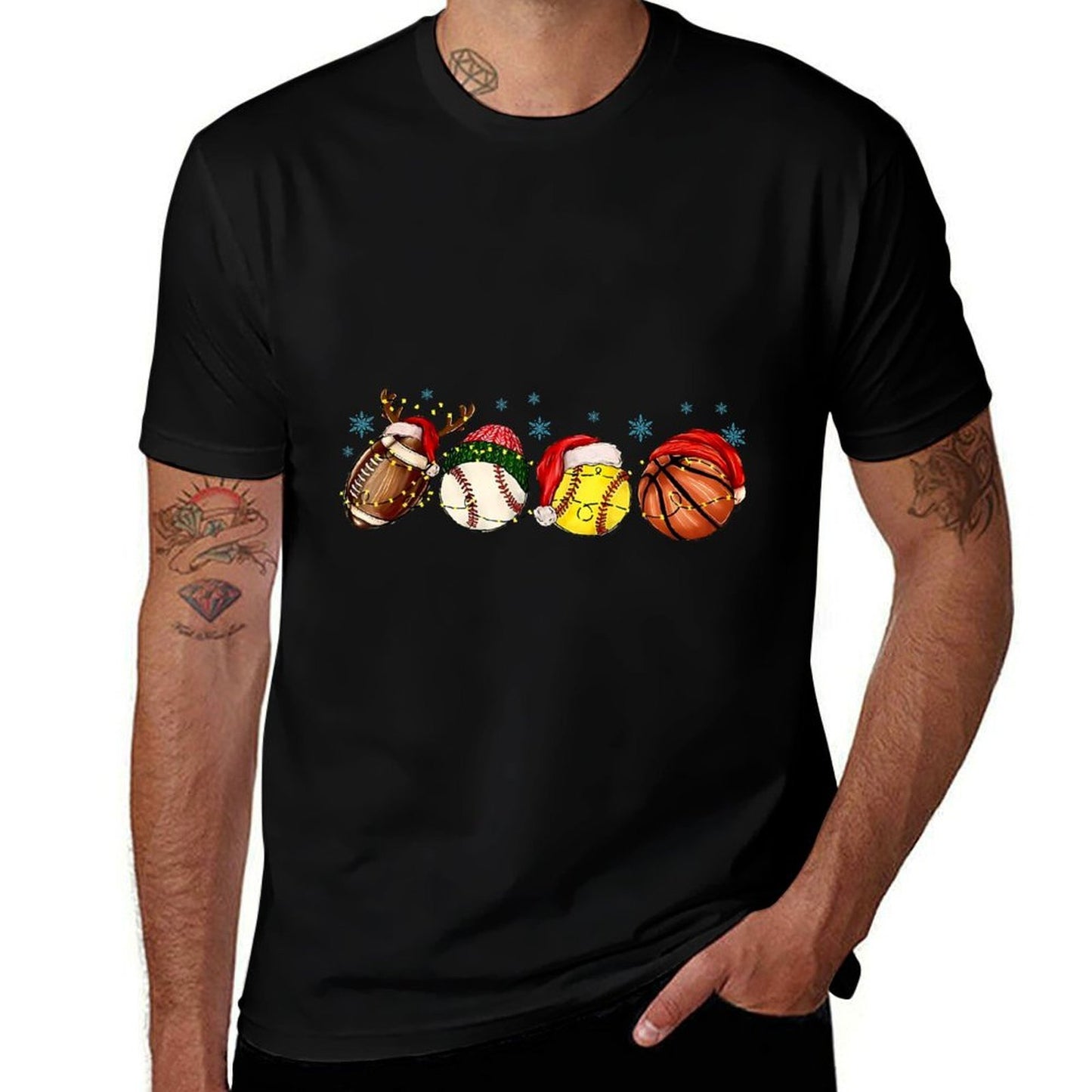 Santa Sports Boys Xmas Baseball Football Softball Basketball  Summer-ready Fabric T-Shirt