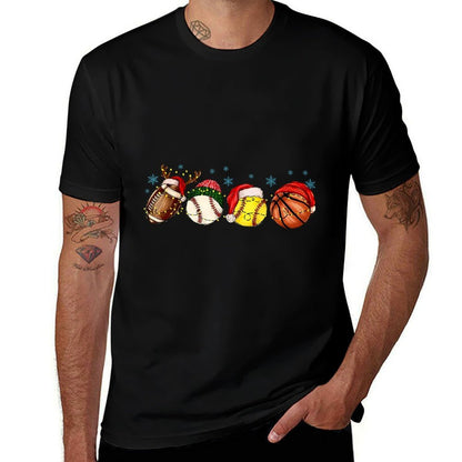 Santa Sports Boys Xmas Baseball Football Softball Basketball  Summer-ready Fabric T-Shirt