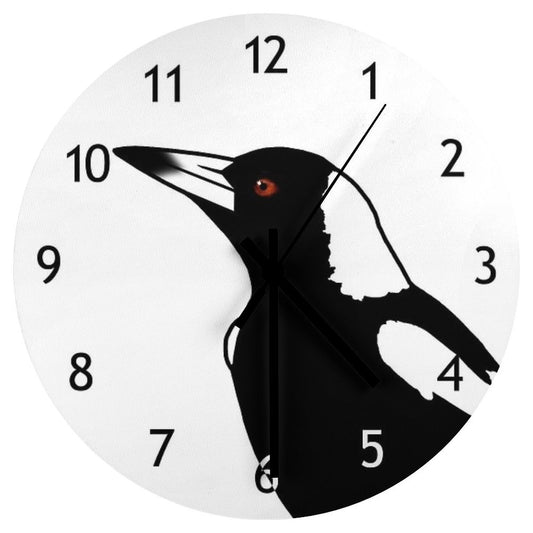 Australian Magpie CloseUp - White Wall Clock