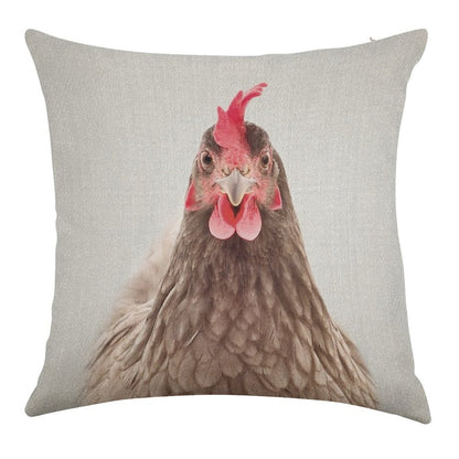 Chicken - Colorful Linen Throw Pillow Cover
