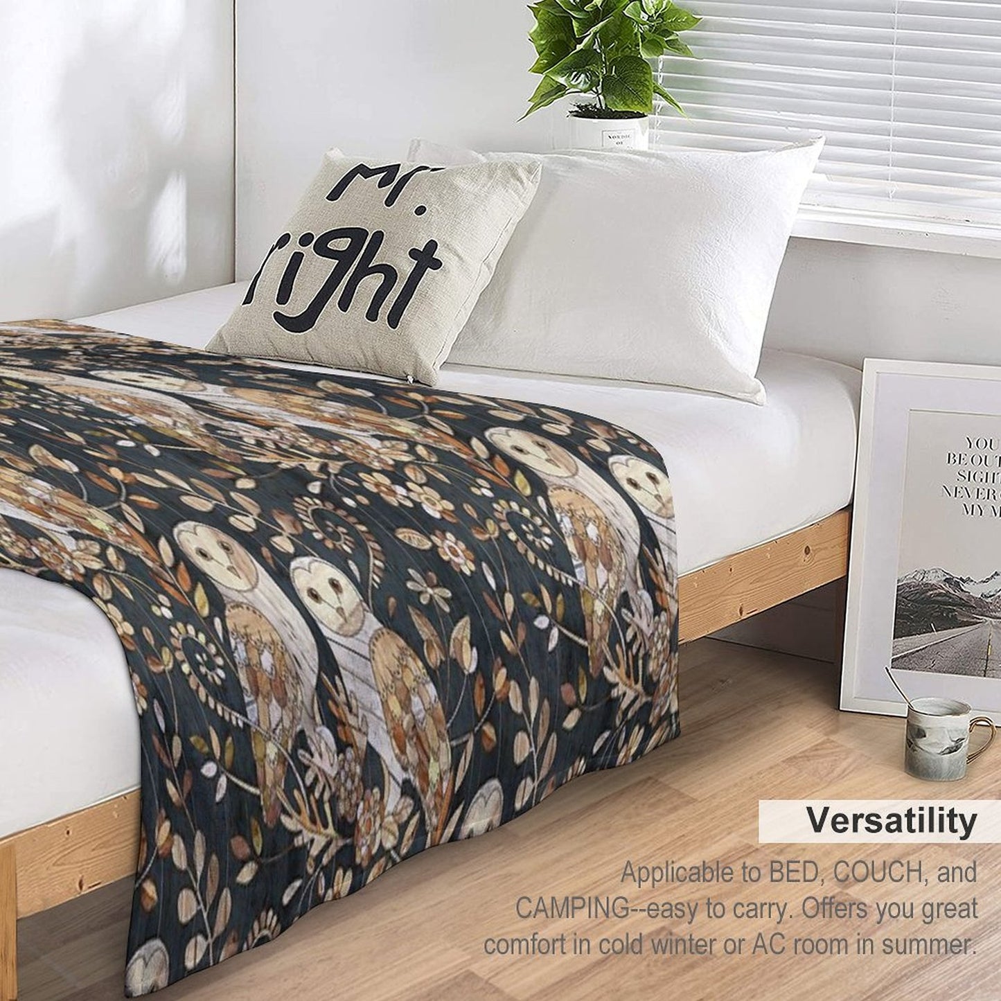 Wooden Wonderland Barn Owl Collage Throw Blanket