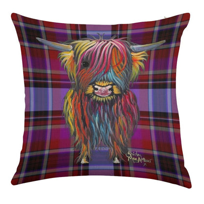 SCoTTiSH HiGHLaND CoW ' TaRTaN BRaVe ONe ' by SHiRLeY MacARTHuR Linen Throw Pillow Cover