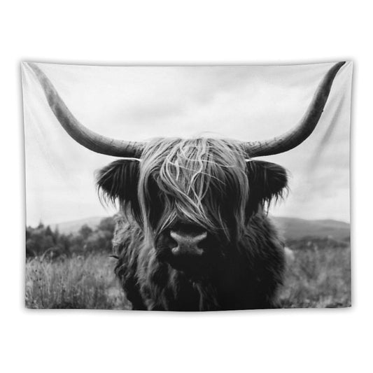 Scottish Highland Cattle - Black And White Animal Photography Tapestry