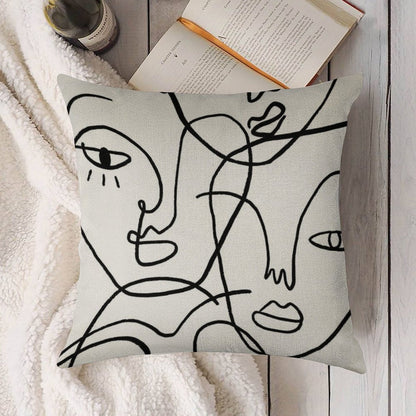 Abstract Faces Linen Throw Pillow Cover