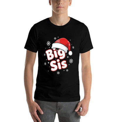 Big Sis Santa Hat Christmas Sister Matching Family Holiday  Summer-ready Fabric T-Shirt