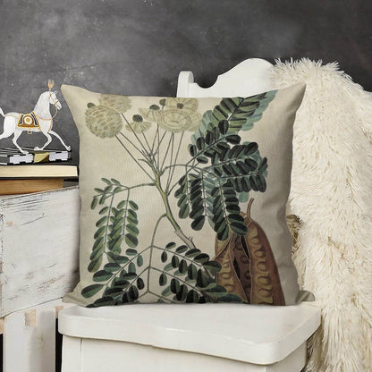Acacia Vintage Botanical Print Linen Throw Pillow Cover