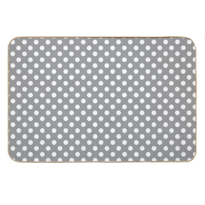 White Polka Dots on Gray Background Bath Mat
