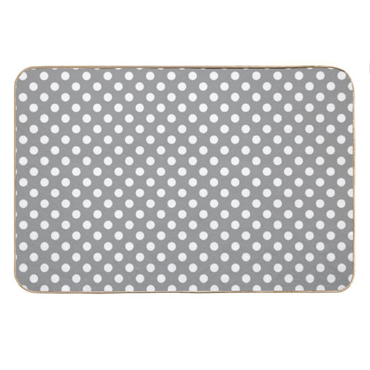 White Polka Dots on Gray Background Bath Mat