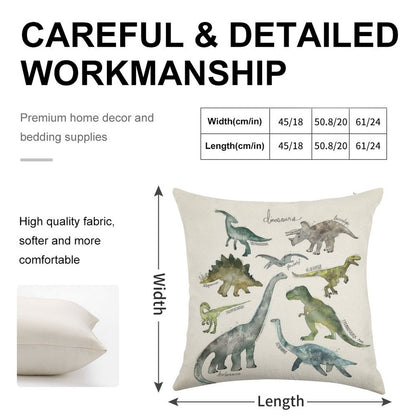 Dinosaurs Linen Throw Pillow Cover