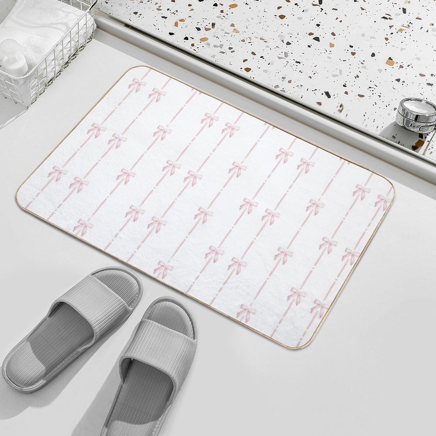 Pink Bow Ribbon Coquette Bath Mat
