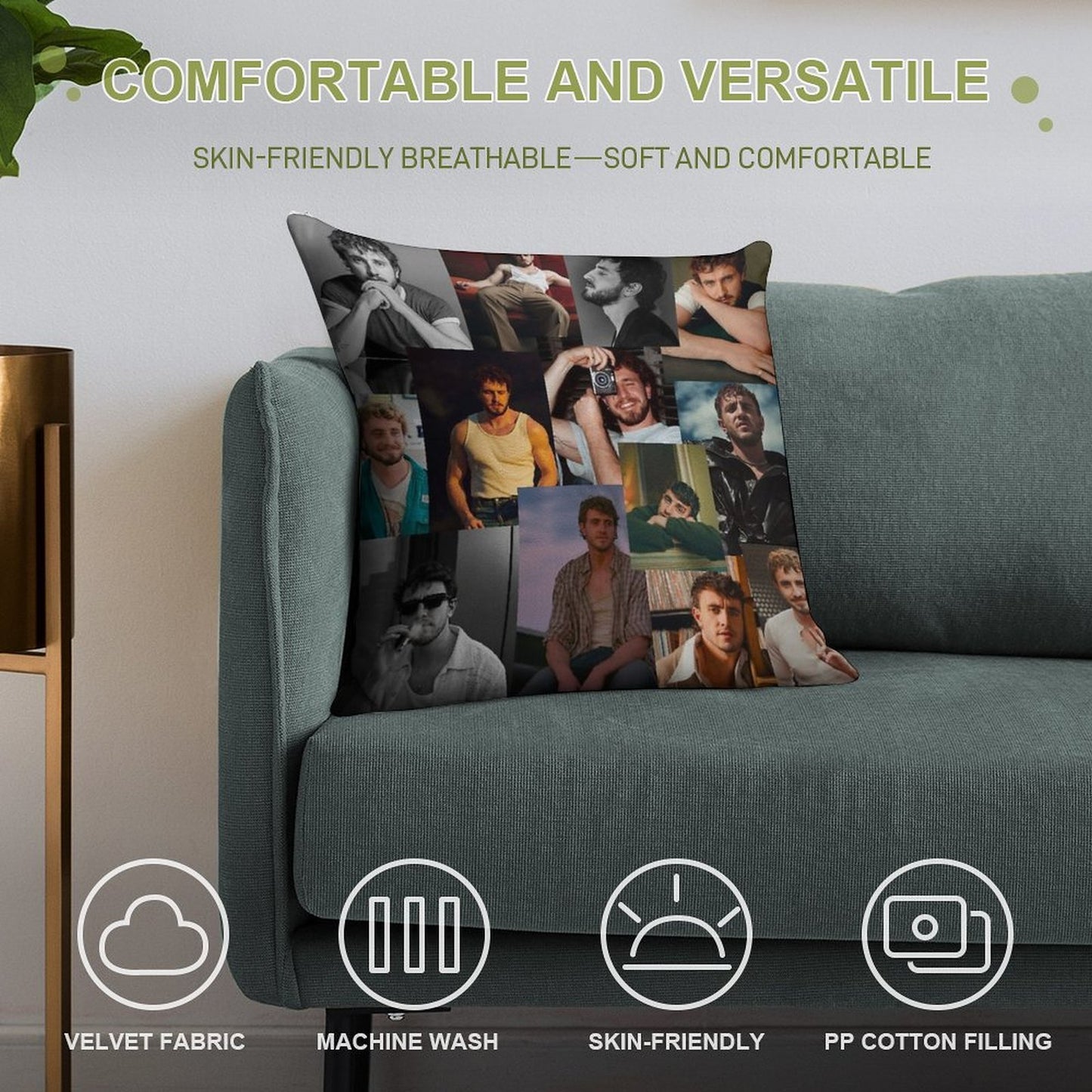 Paul Mescal Collage Soft Durable Construction Throw Pillow
