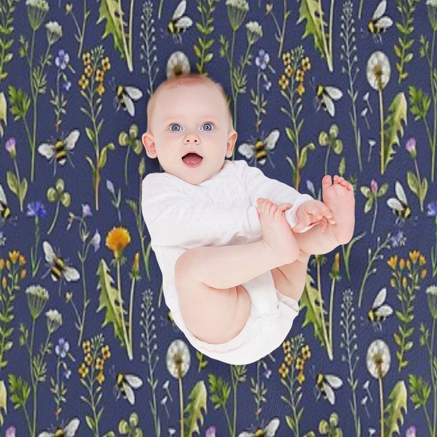 Bees And Wildflowers  Dark Blue Throw Blanket