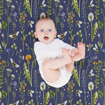 Bees And Wildflowers  Dark Blue Throw Blanket