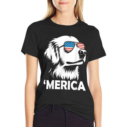 Golden Retriever 4th of July Merica  Fade-proof Color T-Shirt