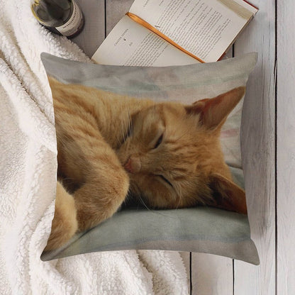 Ginger Cat Sleeping Linen Throw Pillow Cover