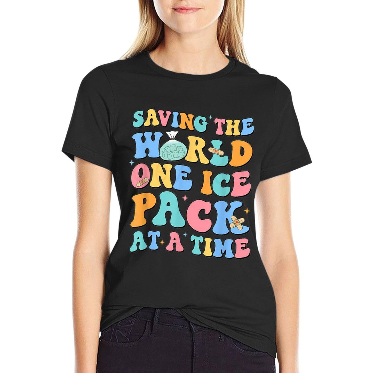 Saving The World One Ice Pack At Time School Nurse Week T-Shirt