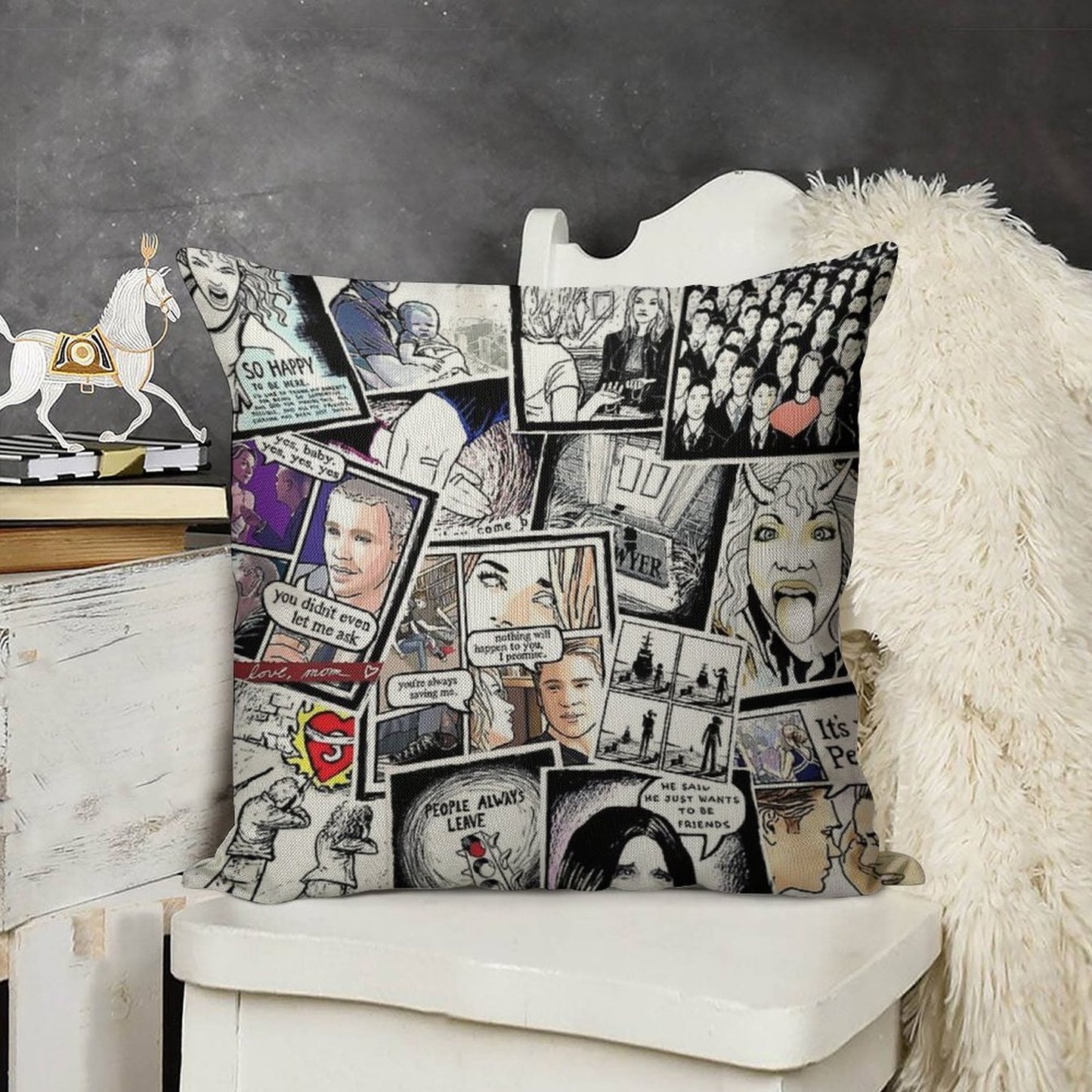 Peyton's Artwork Collage Linen Throw Pillow Cover