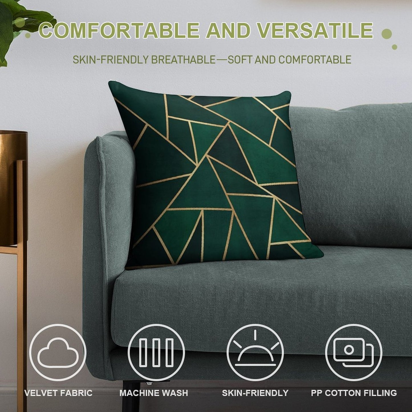 Green & Gold Pattern Soft Luxury Feel Throw Pillow