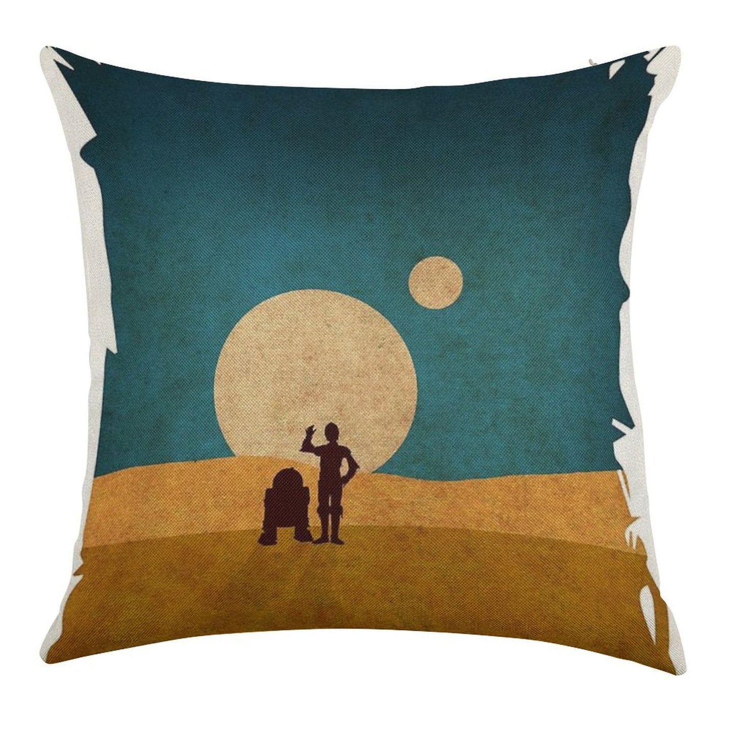 Droids In The Dunes Linen Throw Pillow Cover