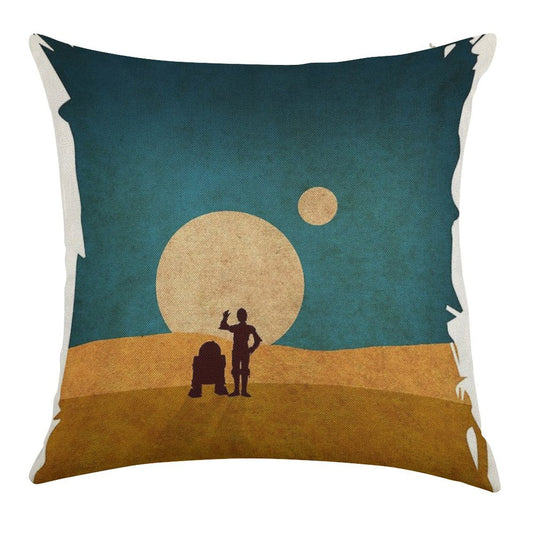 Droids In The Dunes Linen Throw Pillow Cover