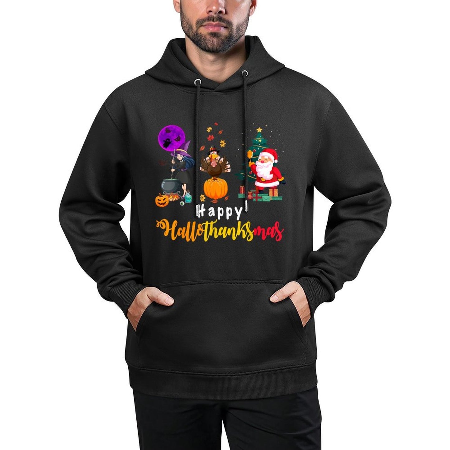 Happy Hallothanksmas Halloween Thanksgiving Merry Christmas Easy Care Hoodie