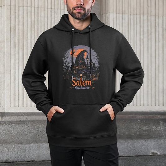 Vintage Salem Massachusetts Halloween Skyline Cityscape Customizable Surface Hoodie