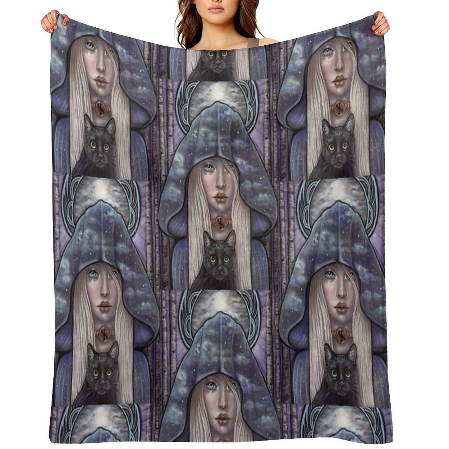 Nauthiz Rune Maiden Black Cat Sorceress Throw Blanket
