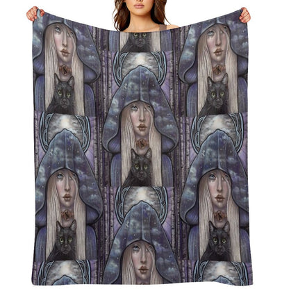 Nauthiz Rune Maiden Black Cat Sorceress Throw Blanket
