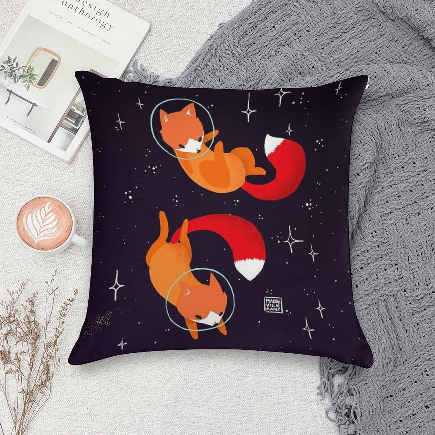 Space Foxes Soft Bedroom Essential Throw Pillow