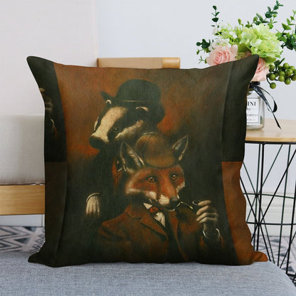 Fox And Badger Holmes And Watson Linen Throw Pillow Cover
