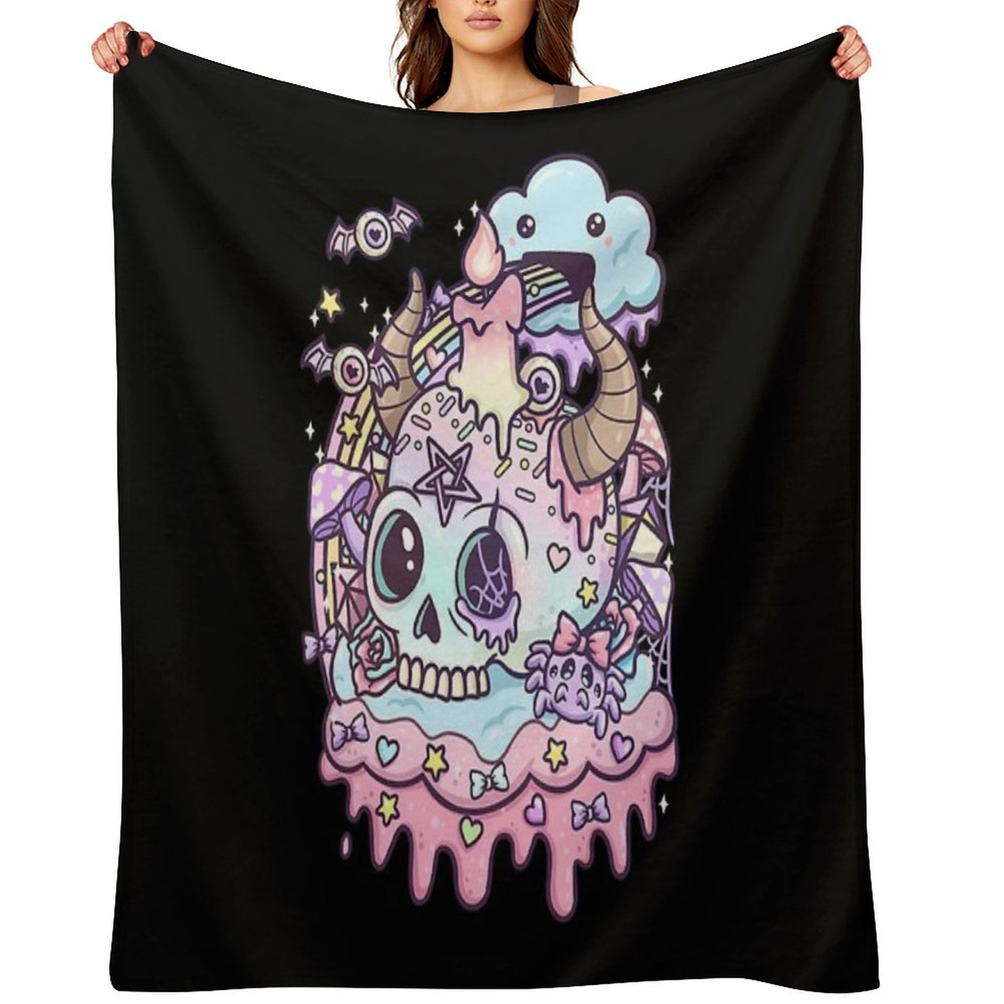 Pastel Goth Skull Kawaii Throw Blanket