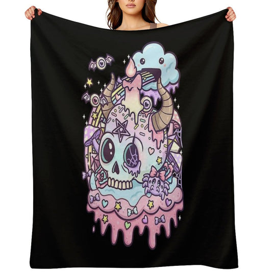 Pastel Goth Skull Kawaii Throw Blanket