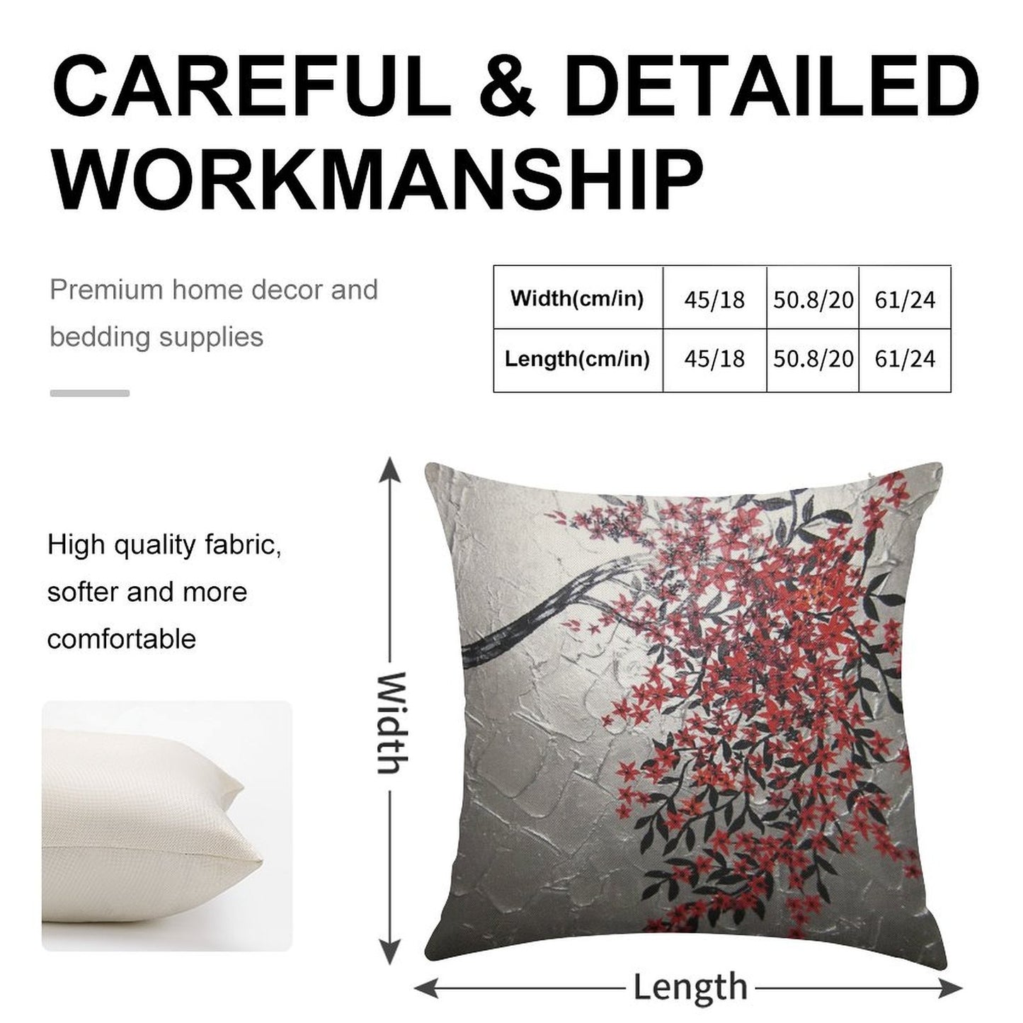 Red Black And Silver Cherry Blossom Tree Art Linen Throw Pillow Cover