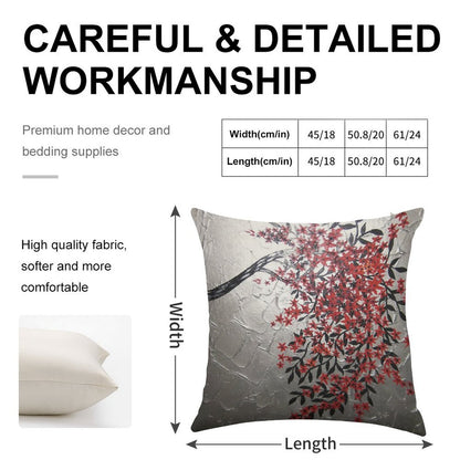 Red Black And Silver Cherry Blossom Tree Art Linen Throw Pillow Cover