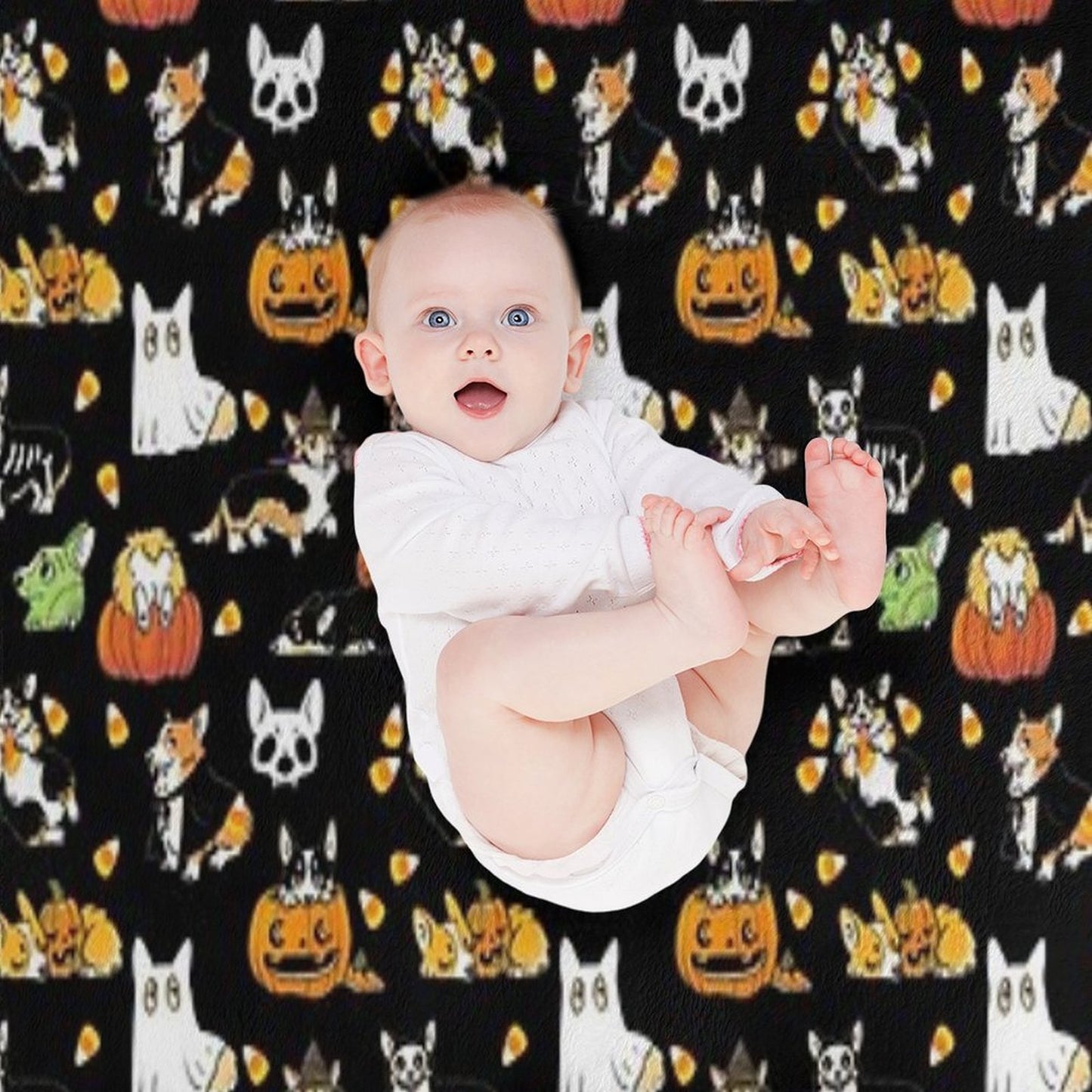 Corgi Halloween - Black Throw Blanket