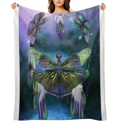Dream Catcher - Spirit Of The Dragonfly Throw Blanket